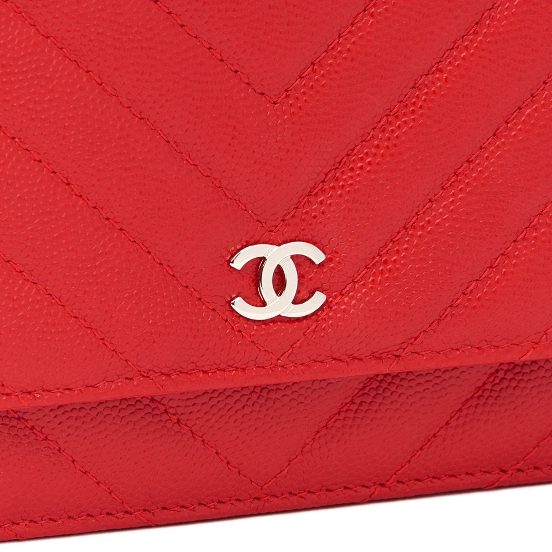 Red Chevron Quilted Caviar Leather Wallet-On-Chain WOC - Image 8 of 13