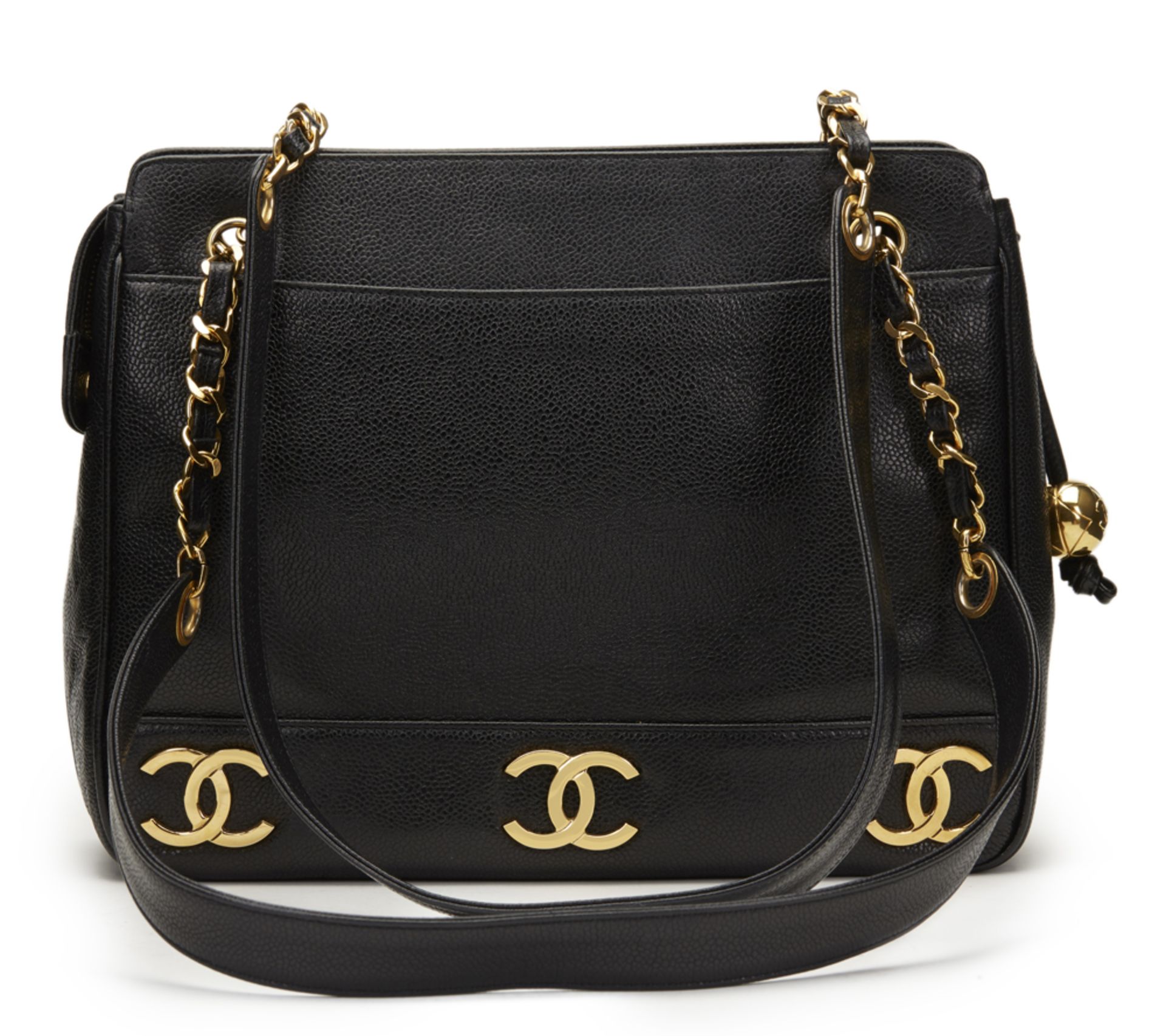 Black Caviar Leather Vintage Logo Trim Shoulder Bag