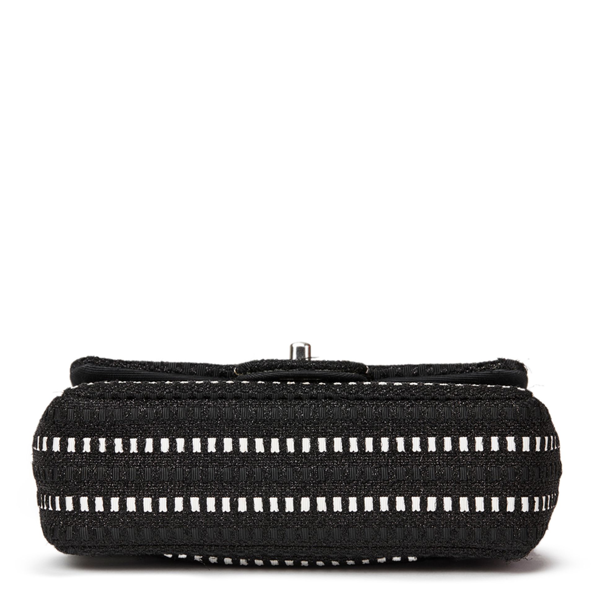 Black & White Woven Fabric Rectangular Mini Flap Bag - Image 3 of 12