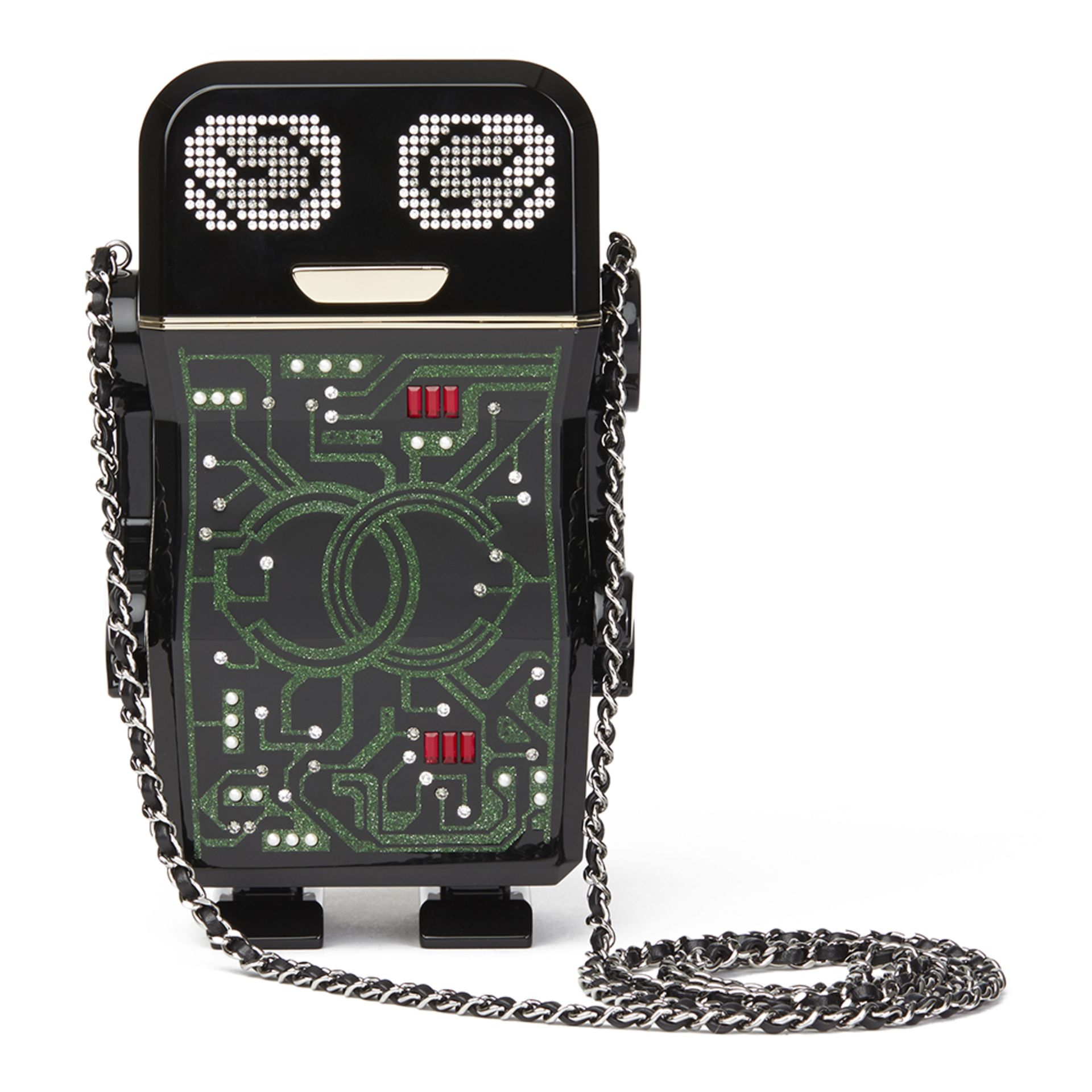 Chanel Black Glittered Plexiglass Robot Minaudiere