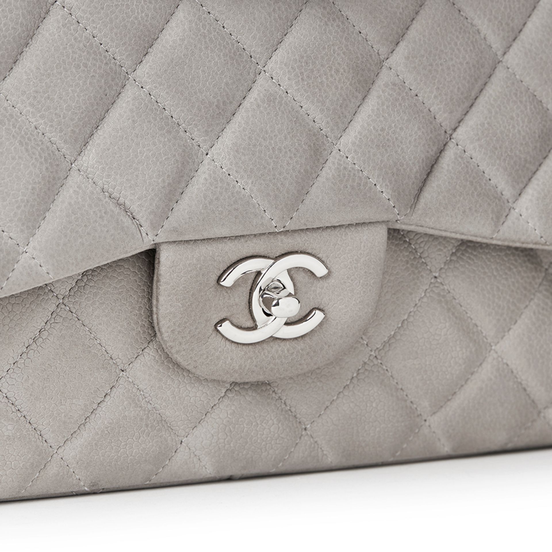 Grey Quilted Caviar Suede Jumbo Classic Double Flap Bag - Image 4 of 7