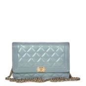 Blue Quilted Iridescent Calfskin Boy Wallet-on-Chain WOC