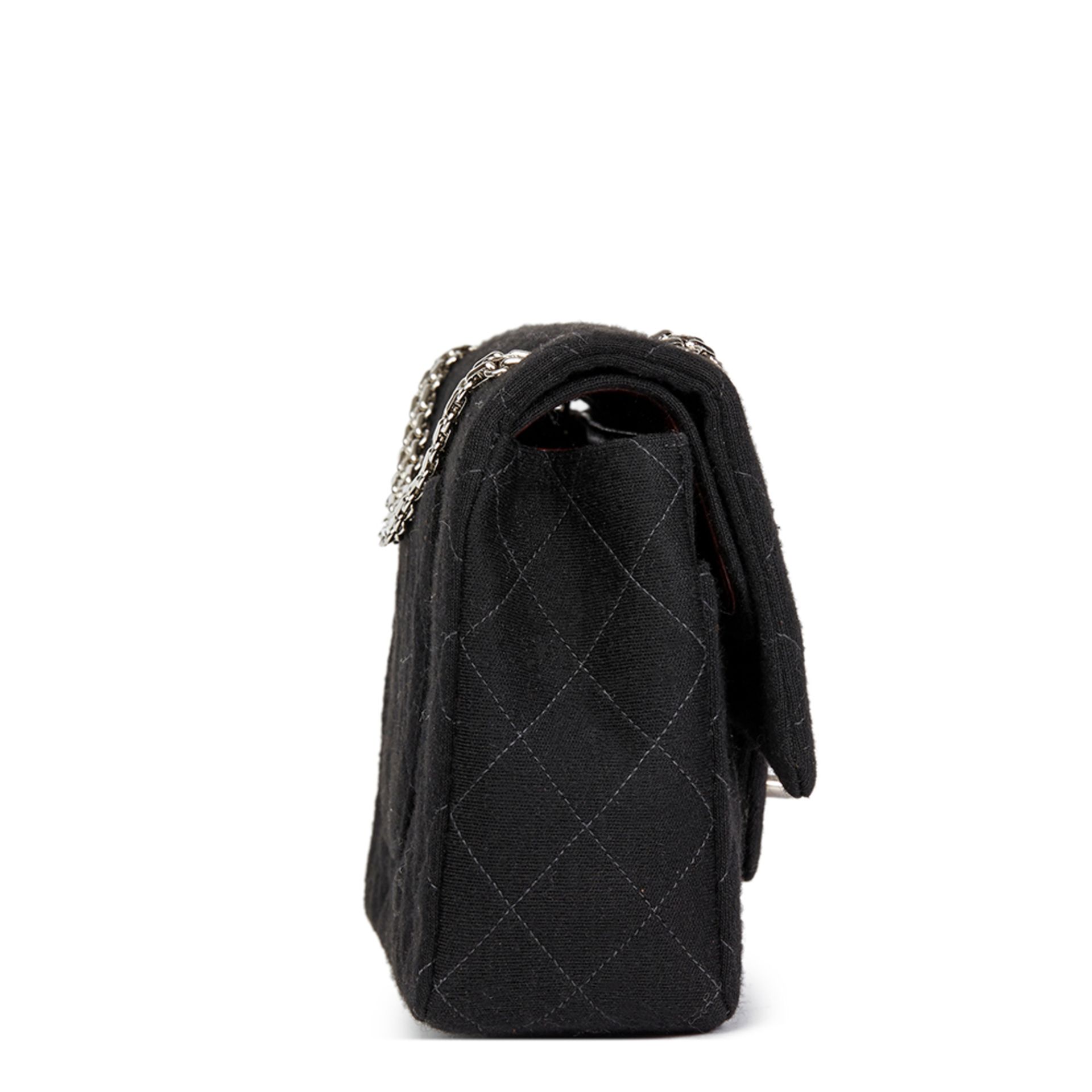 Black Quilted Jersey Fabric Vintage Medium Classic Double Flap Bag - Image 12 of 13