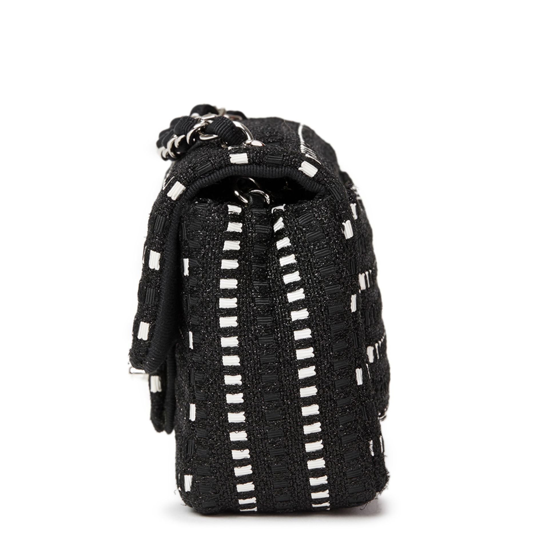 Black & White Woven Fabric Rectangular Mini Flap Bag - Image 2 of 12