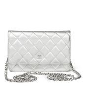 Silver Quilted Metallic Lambskin Wallet-On-Chain WOC