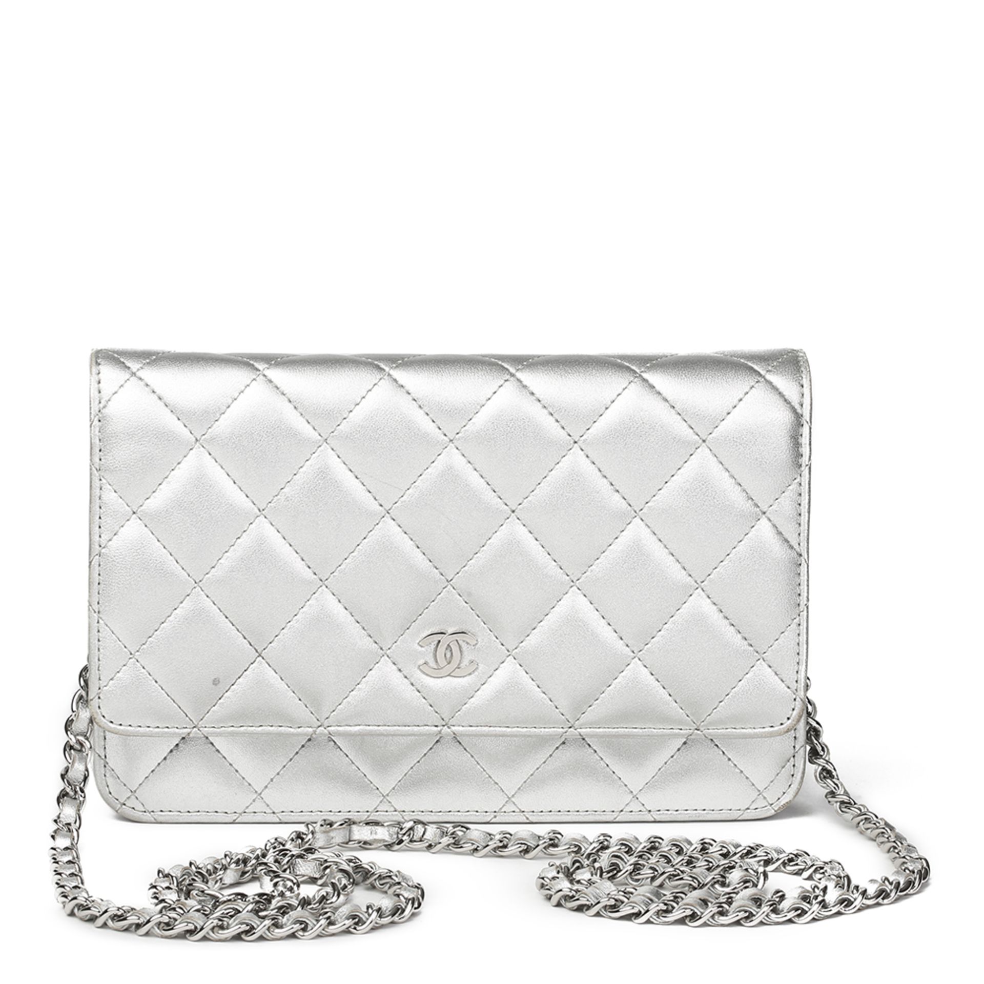 Silver Quilted Metallic Lambskin Wallet-On-Chain WOC