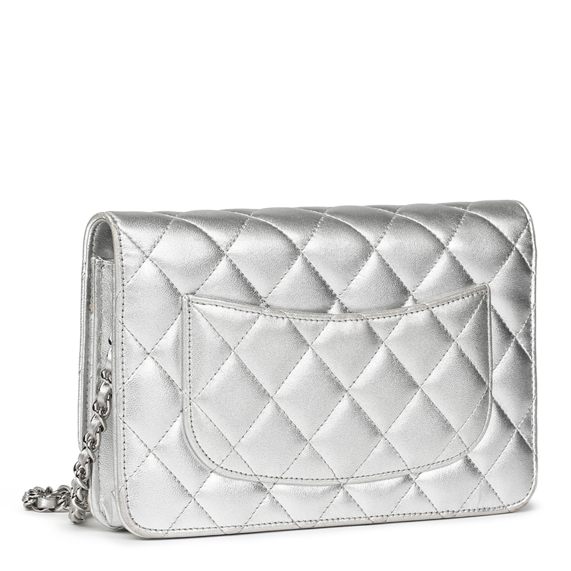 Silver Quilted Metallic Lambskin Wallet-On-Chain WOC - Image 3 of 11