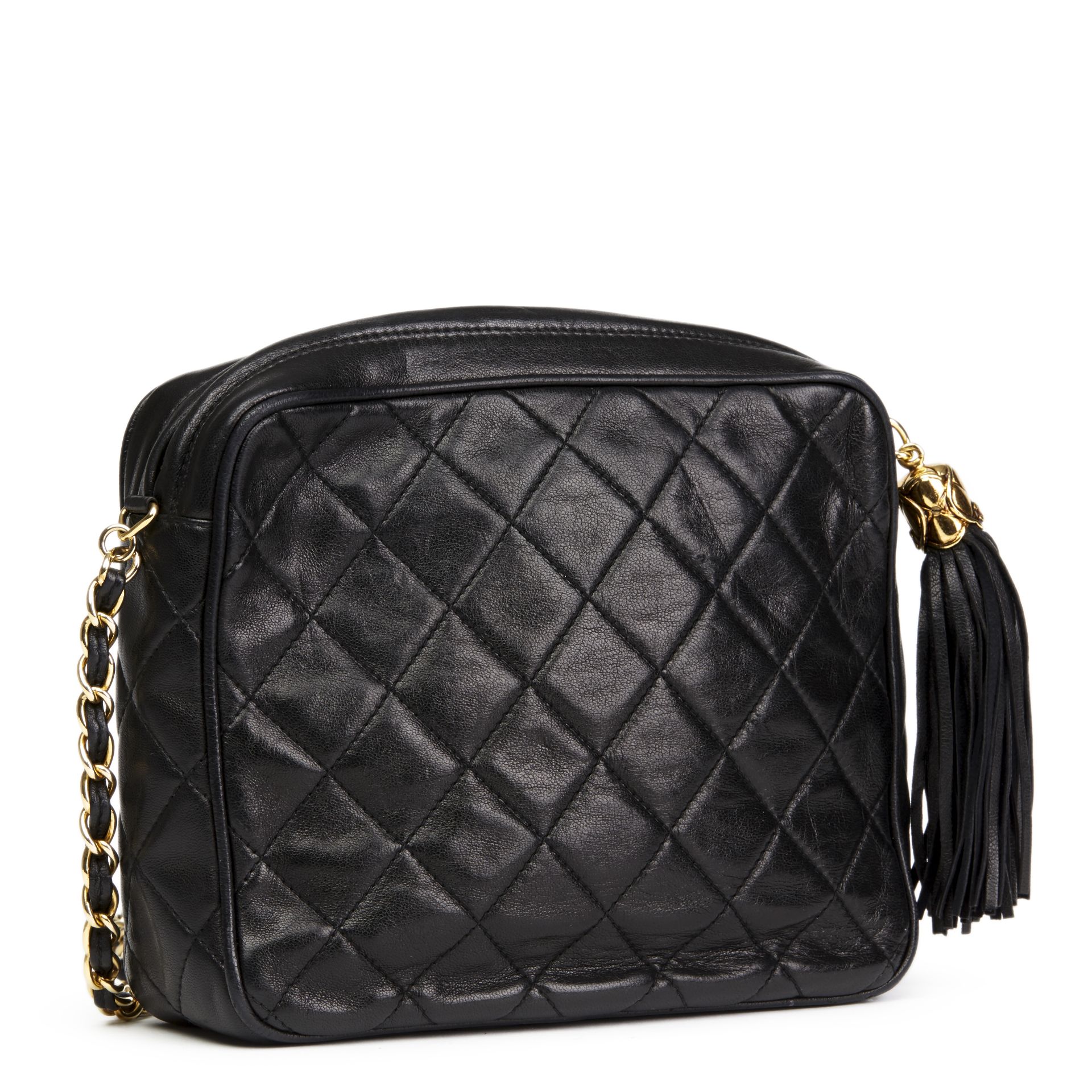 Black Quilted Lambskin Vintage Timeless Fringe Camera Bag - Image 11 of 13