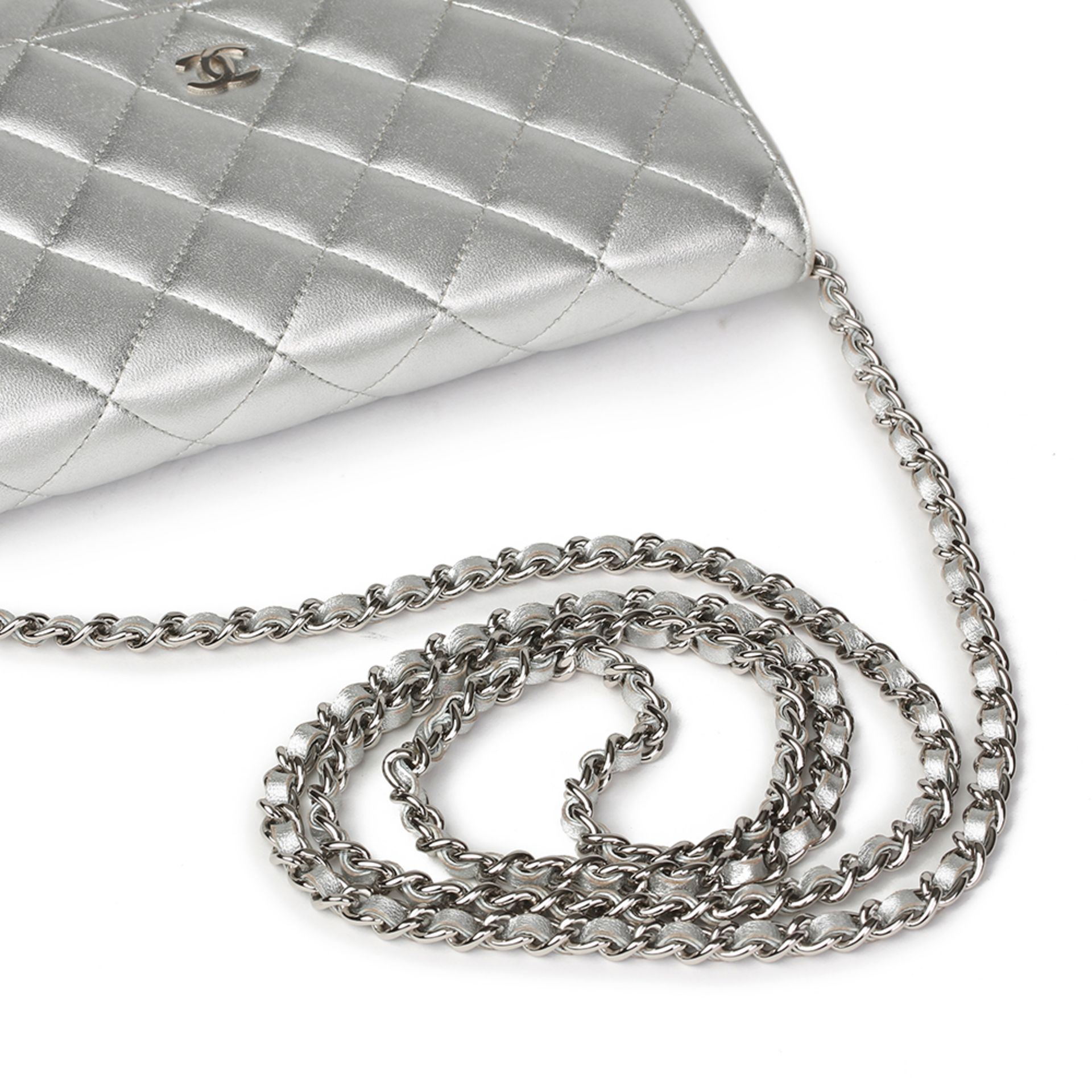 Silver Quilted Metallic Lambskin Wallet-On-Chain WOC - Image 8 of 11