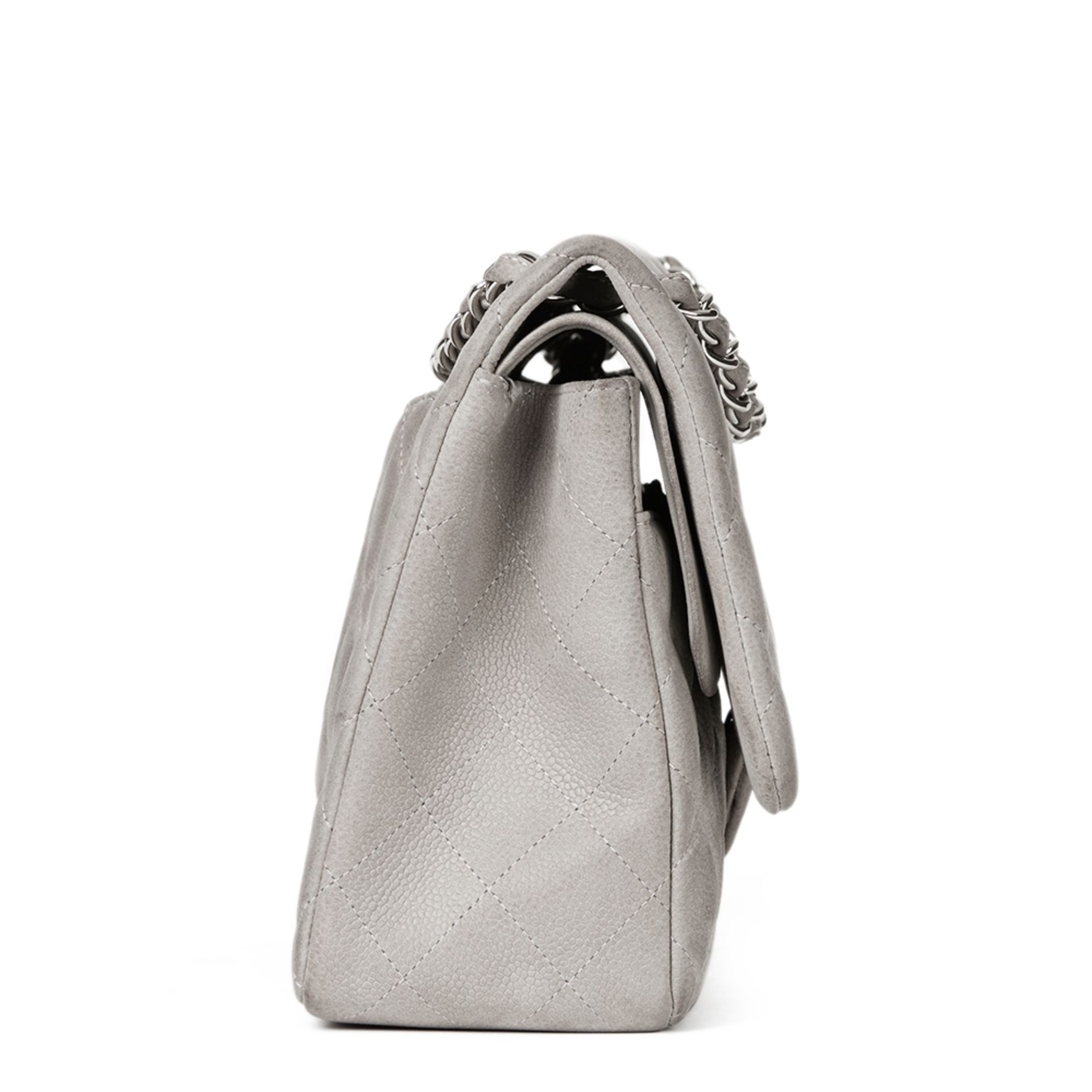 Grey Quilted Caviar Suede Jumbo Classic Double Flap Bag - Image 2 of 7