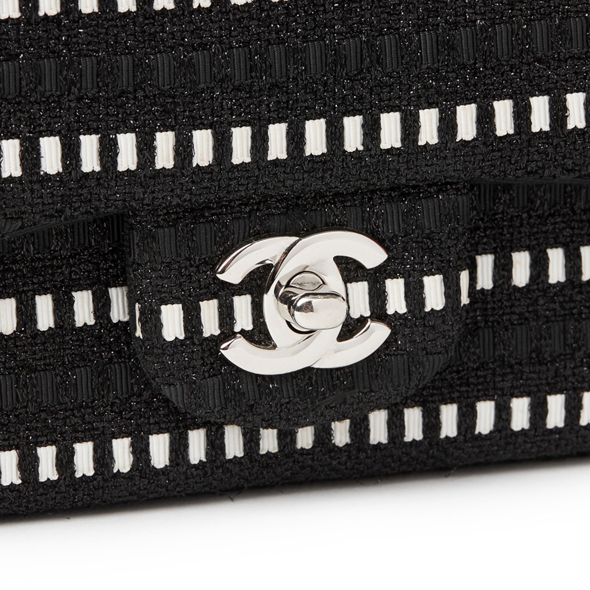 Black & White Woven Fabric Rectangular Mini Flap Bag - Image 4 of 12