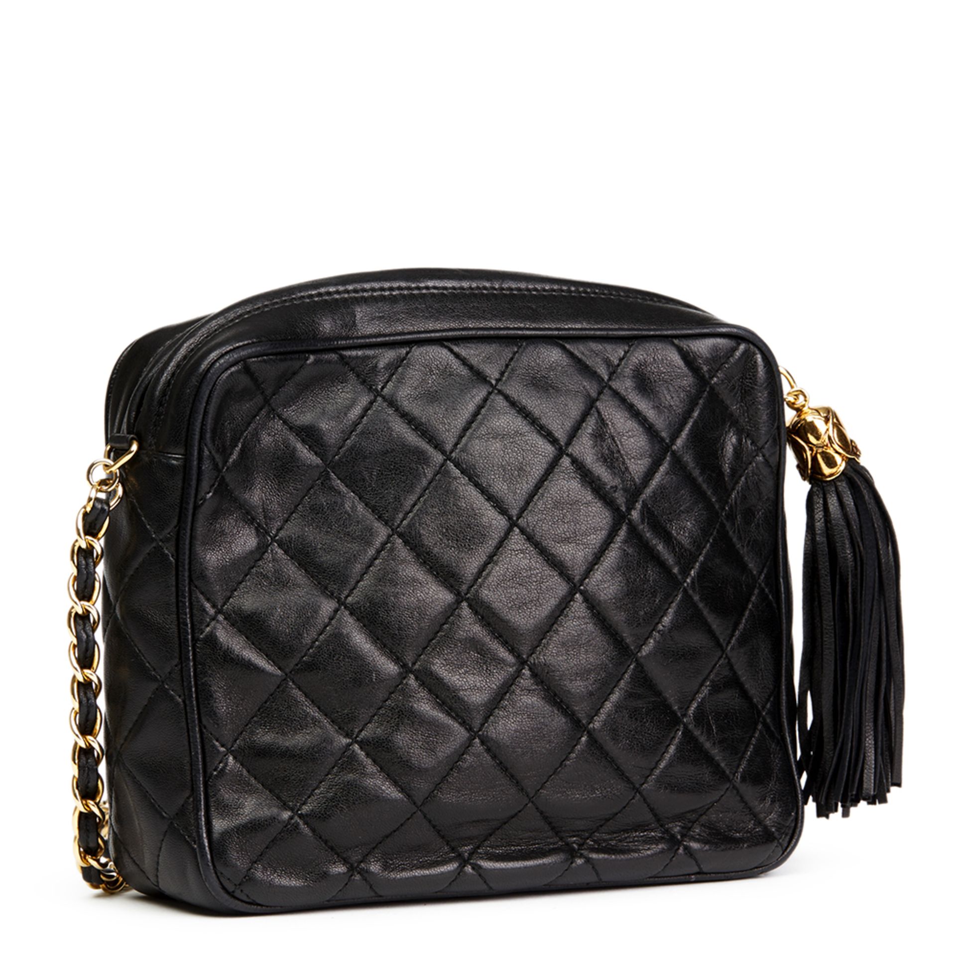 Black Quilted Lambskin Vintage Timeless Fringe Camera Bag - Image 9 of 13