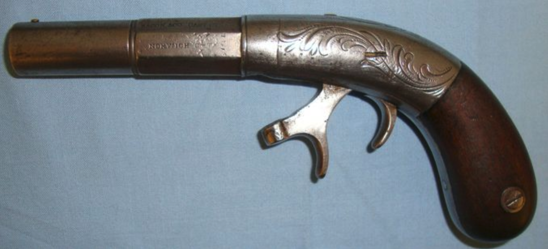 American Civil War Era Cast Steel .34" Calibre Under Hammer Percussion Pistol With Cannon Barrel & - Bild 2 aus 3