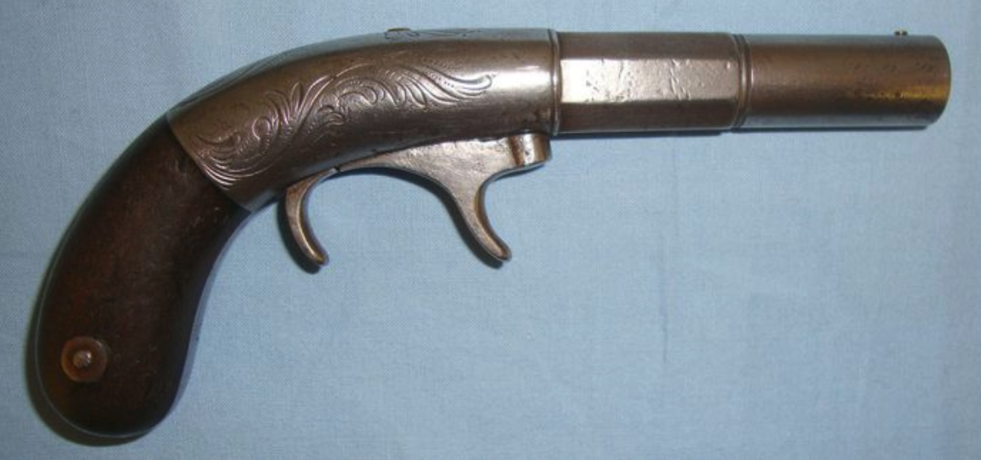 American Civil War Era Cast Steel .34" Calibre Under Hammer Percussion Pistol With Cannon Barrel &