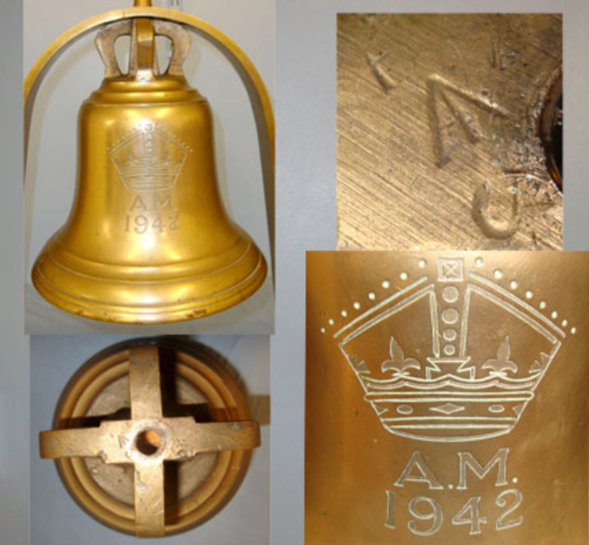 Original Large 1942 British WD King’s Crown Air Ministry RAF Airfield Brass Scramble Bell With - Image 3 of 3