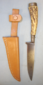Original Inter World War German Trench Dagger / Fighting Knife With Stag Horn Handle