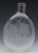 Antique Glass Flask Engraved With Fruiting Vines 19Th C.