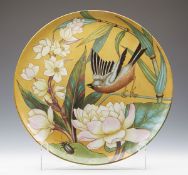 Antique Kerr & Binns Art Pottery Charger With Finch & Beetle C.1852-62