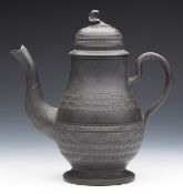 Fine Antique Machine Turned Wedgwood Black Basalt Lidded Coffee Pot C.1790