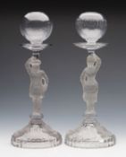 Pair Antique Glass Figural Lace Makers Lamps 19Th C.