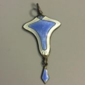 An Art Nouveau Sterling Silver and Guilloche Enamel Pendant by J Aitkin and Son