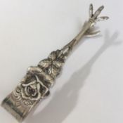 Beautiful Antique 835 German Silver Rose Floral Openwork Sugar Tongs