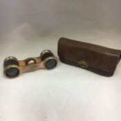 Vintage Brass and Leather Cased Opera / Horse Racing Glasses