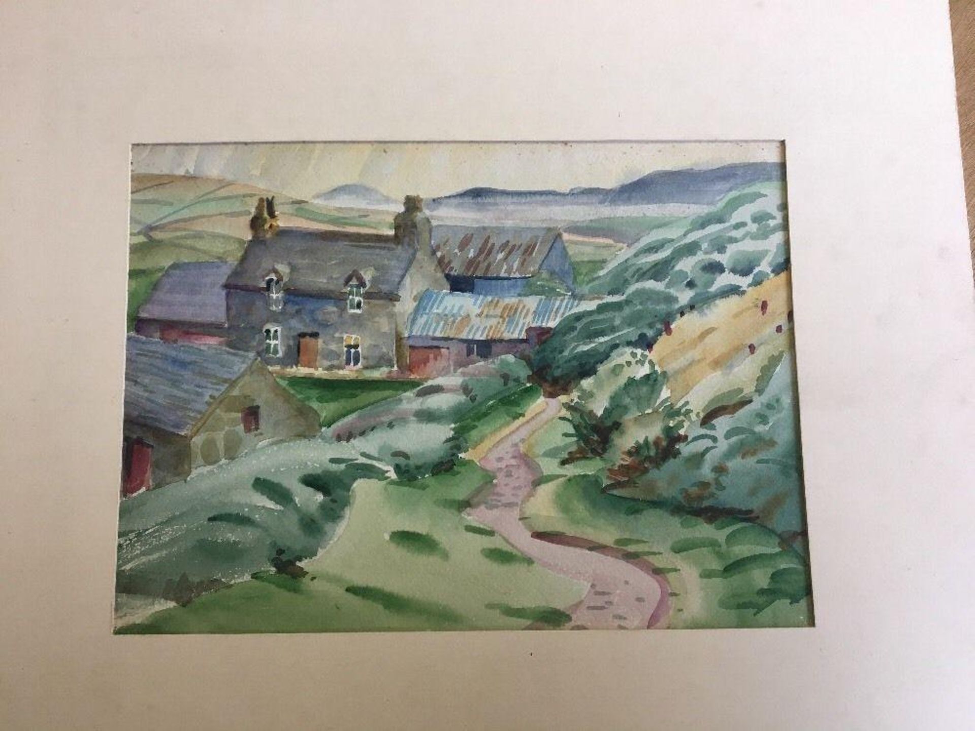 Original watercolour painting of Farm Berwyn Mountains, North Wales E A Higson ARCA