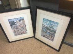 Pair of Bin Kasiwa Paris Parisian Scene Prints framed and glazed black frames