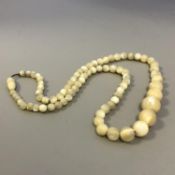 Art Deco circa 1920s Graduated Bead Necklace White Mother of Pearl 15 inches