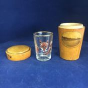 Mauchline Ware Treen Stirrup Cup Holder complete with Glass - Fox & Riding Crop