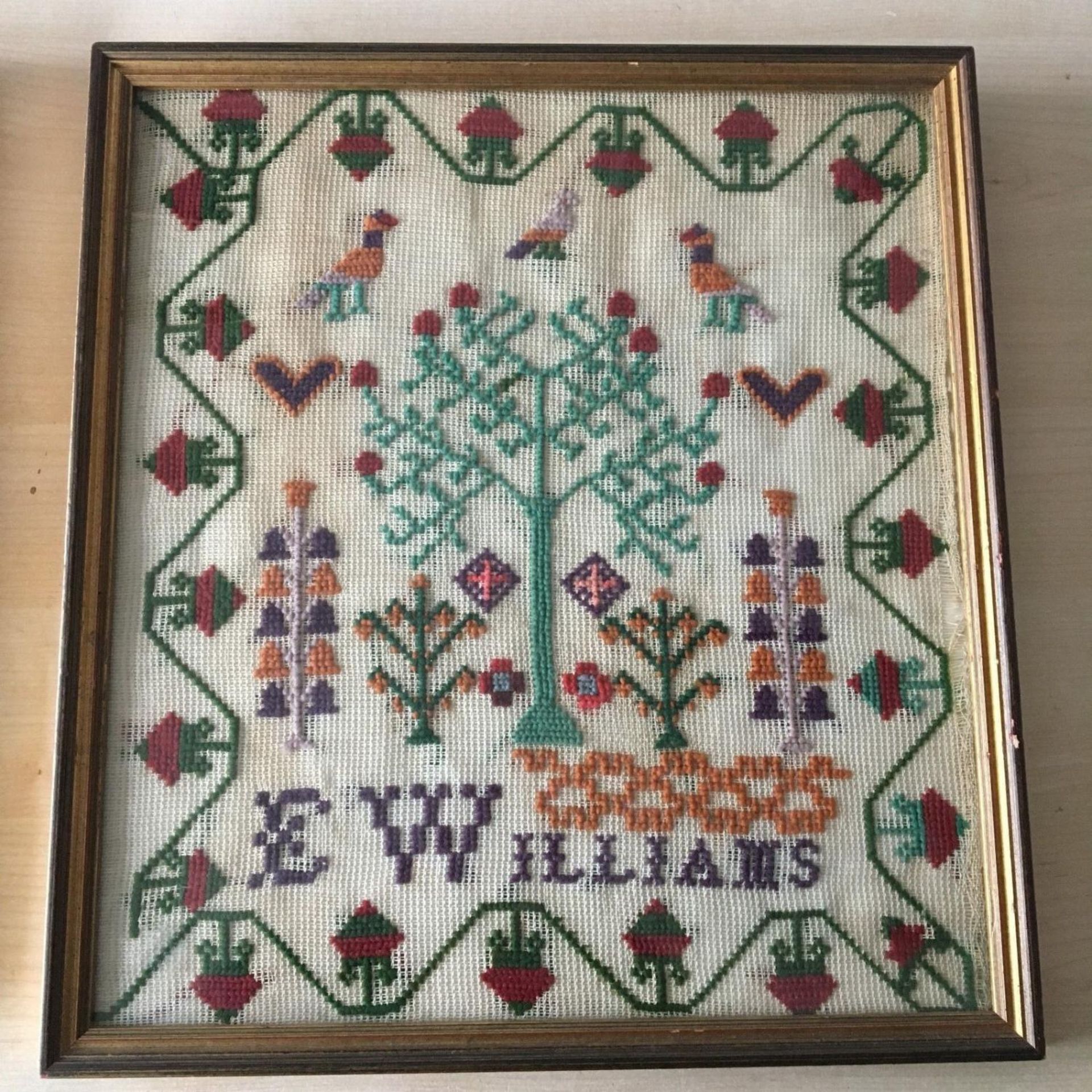 Pair of Antique 19th Century Cross Stitch Sampler by E Williams - Framed Glazed - Image 2 of 2