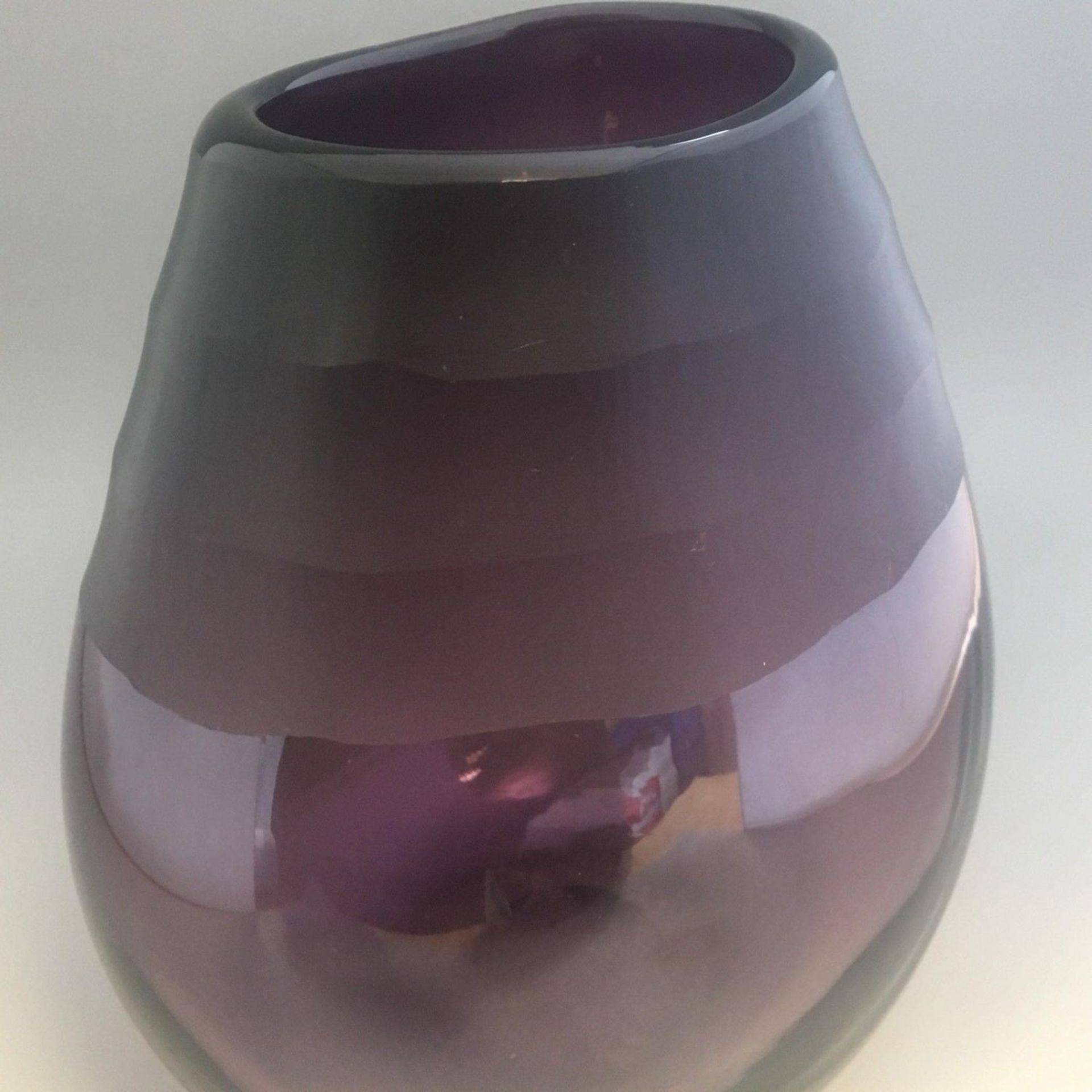 Vintage Mid Century Studio Amethyst Glass Vase Purple Unsigned Unknown Maker - Image 2 of 2