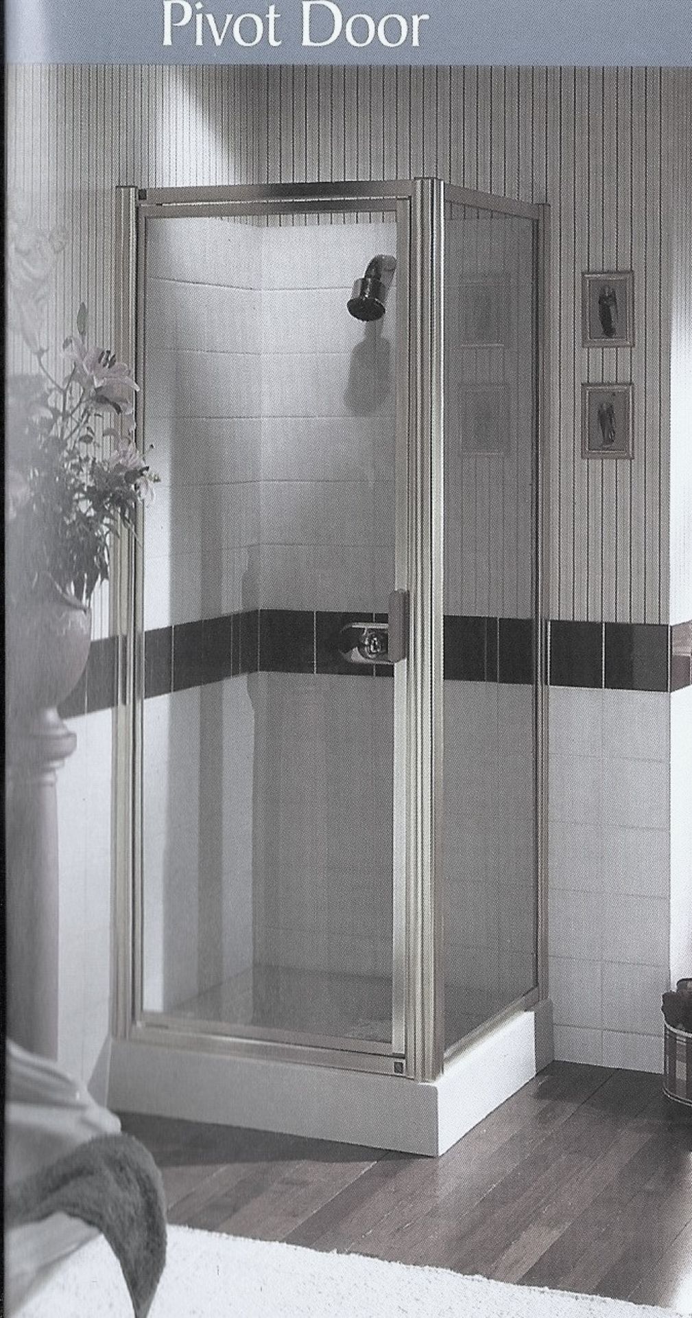 Corum Pivot Shower Door & Side Panel Silver 750Mm - Note Glass Is Modesty Pattern