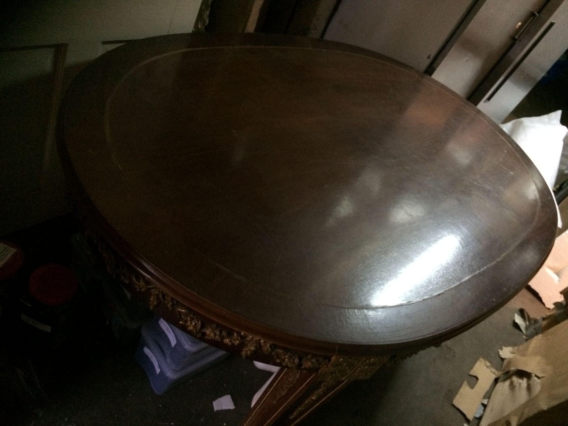 Solid Mahogany Antique Dinning Table With Brass Lions Feet And Brass Swags