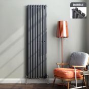 (A96) 1800x360mm Anthracite Double Oval Tube Vertical Radiator. RRP £312.99. Low carbon steel,