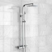 (E28) 200mm Square Head Thermostatic Exposed Shower Kit. Family friendly detachable hand set to suit
