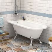 (A56) 1510mm Victoria Traditional Roll Top Back to Wall Bath - Dragon Feet. RRP £799.99. Embellished