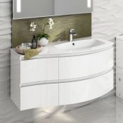 (A53) 1040mm Amelie High Gloss White Curved Vanity Unit - Right Hand - Wall Hung. RRP £1,249.