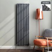 (A134) 1600x480mm Anthracite Double Oval Tube Vertical Premium Radiator. RRP £303.99. Low carbon