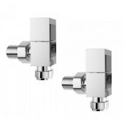(E163) 15mm Standard Connection Square Angled Chrome Radiator Valves. Safety tested at 6 bar
