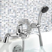 (L125) Sleek Modern Bathroom Chrome Bath Filler Mixer Tap with Hand Held Shower. Chrome Plated Solid