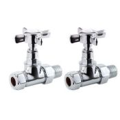 (L132) 15mm Standard Connection Straight Polished Chrome Radiator Valves. Chrome Plated Solid