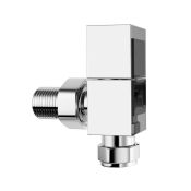 (A183) 15mm Standard Connection Square Angled Chrome Radiator Valves Pair. 100% leak tested Safety