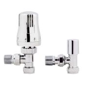 (A182) 15mm Standard Connection Thermostatic Angled Chrome Radiator Valves 10 Year Warranty Chrome