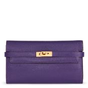 Hermès Violet Chevre Mysore Leather Kelly Long Wallet