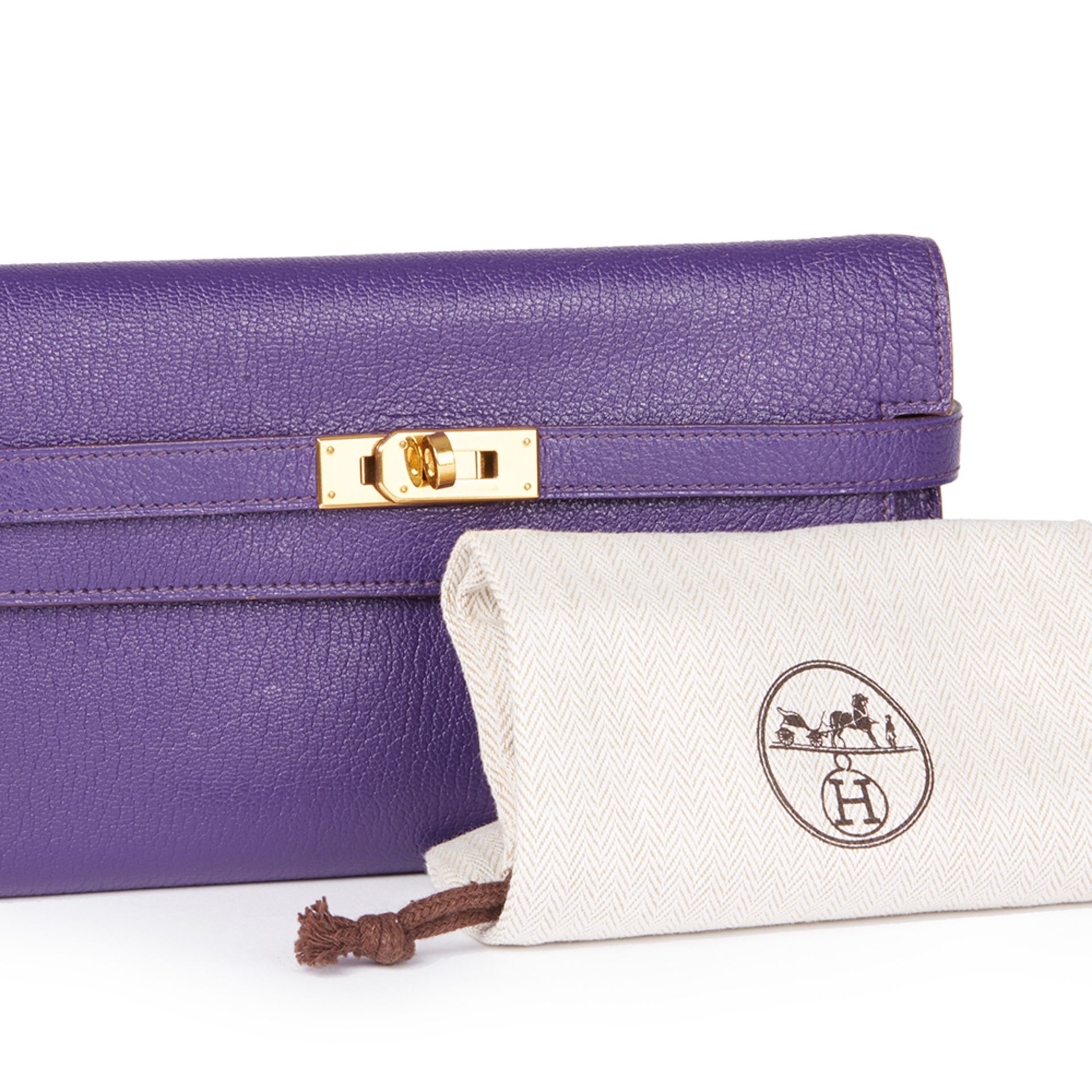 Hermès Violet Chevre Mysore Leather Kelly Long Wallet - Image 10 of 10