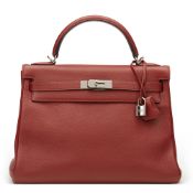 Hermès Rouge H Evergrain Leather Kelly 32cm Retourne