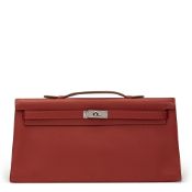 Hermès Rouge Garance Swift Leather Kelly Longue Clutch