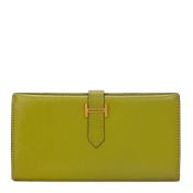 Hermès Vert Anis Chevre Mysore Leather Bearn Wallet